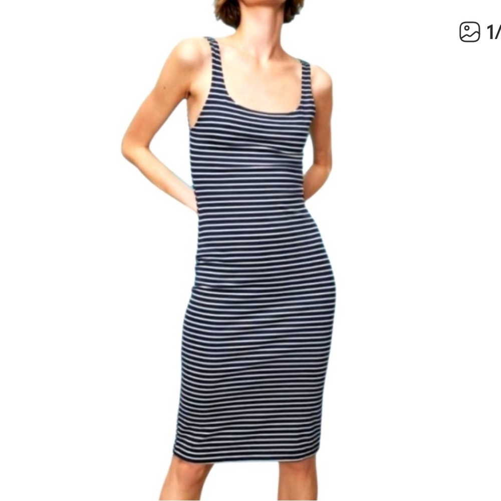 Zara Navy and White Striped Midi Tank Dress